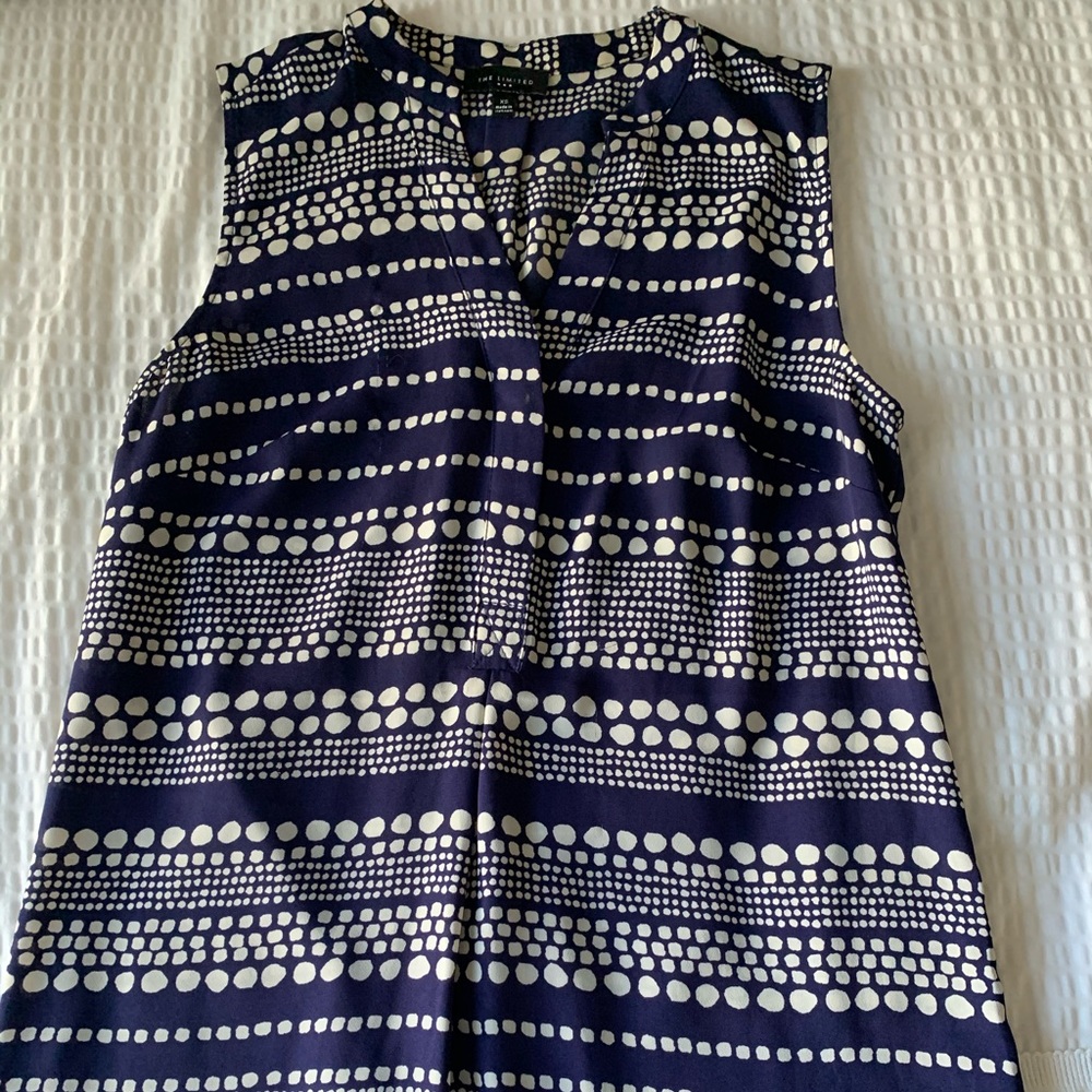 The Limited blue and white polka dot tank blouse